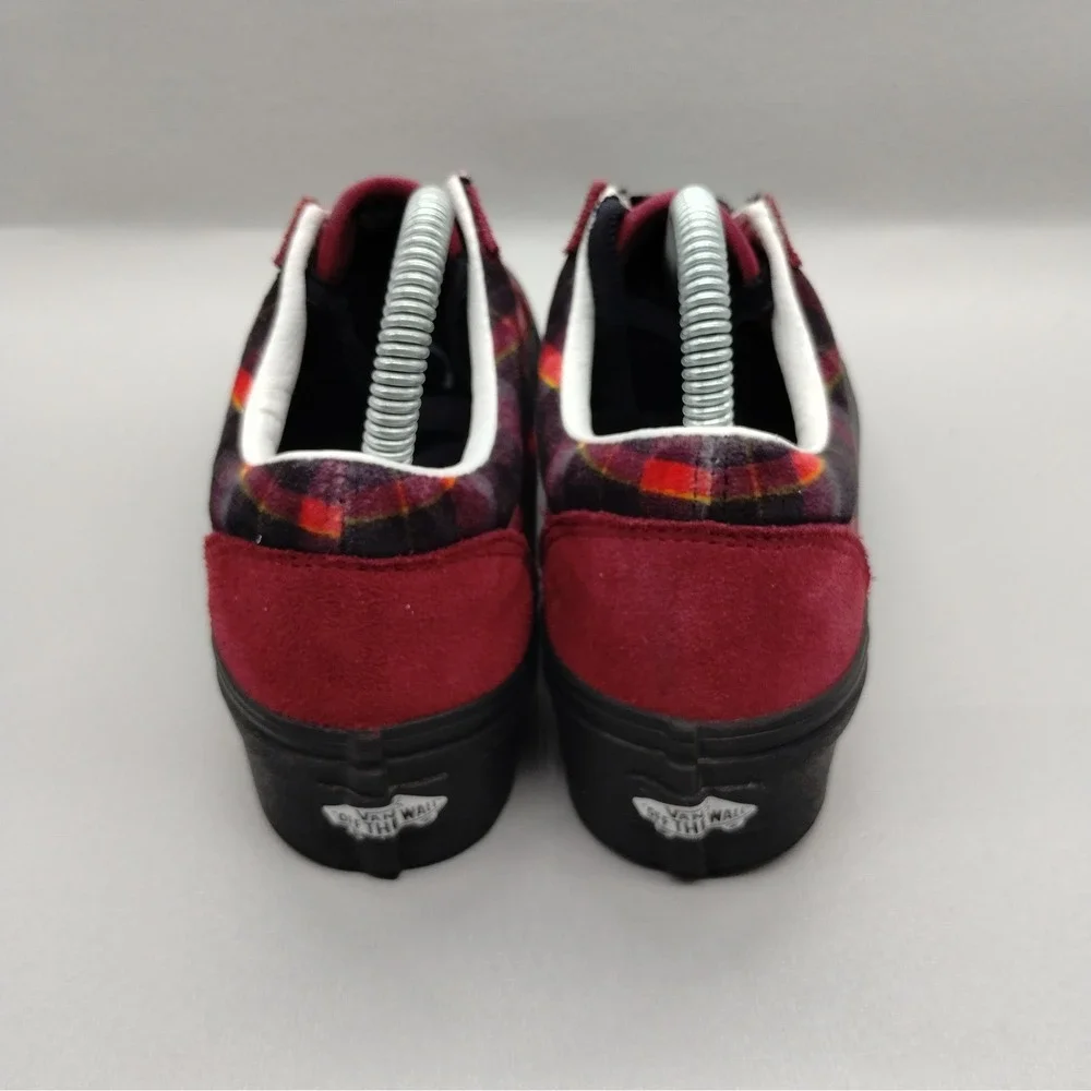 Vans Old Skool Platform Plaid Burgundy‎ Suede Sneakers Womens 8 Mens 6.5